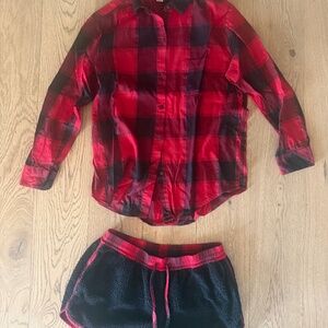 victoria's secret pajama set Bundle Lot  Top Shorts Reversible Plaid Sherpa S